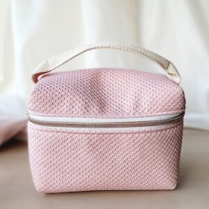 trousse de toilette fait main, nid d'abeille rose , kit couture