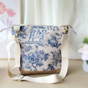 sac cabas zippée en toile de jute et toile de Jouy, kit de couture